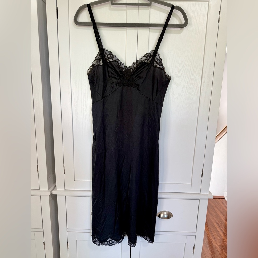 Vintage Shadowline Black Lace Slip Dress Nightgown 34 Dark Fairy Whimsigoth
